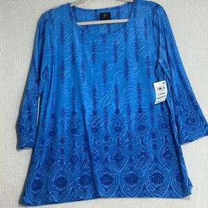 JM Collection Blue Patterned Blouse